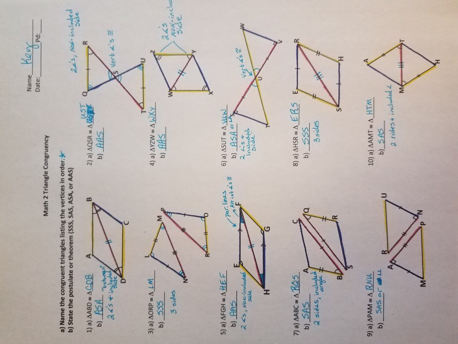 Geometry worksheet congruent triangles are the triangles congruent