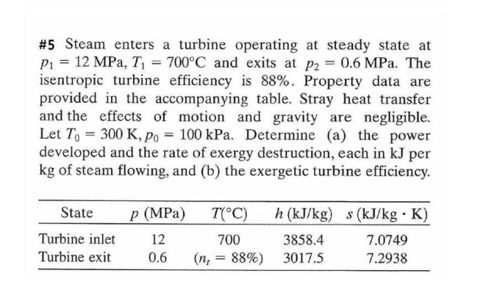 Steam enters a turbine operating at steady state