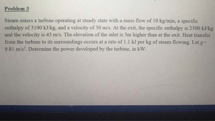 Steam enters a turbine operating at steady state